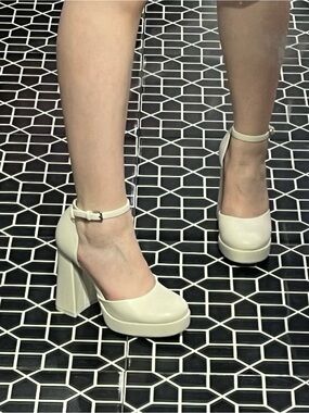Call It Spring Platform Ankle-Strap Block Heel Pump in Ivory
